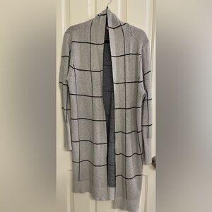 Leith Gray Grid Pattern Cardigan Sweater